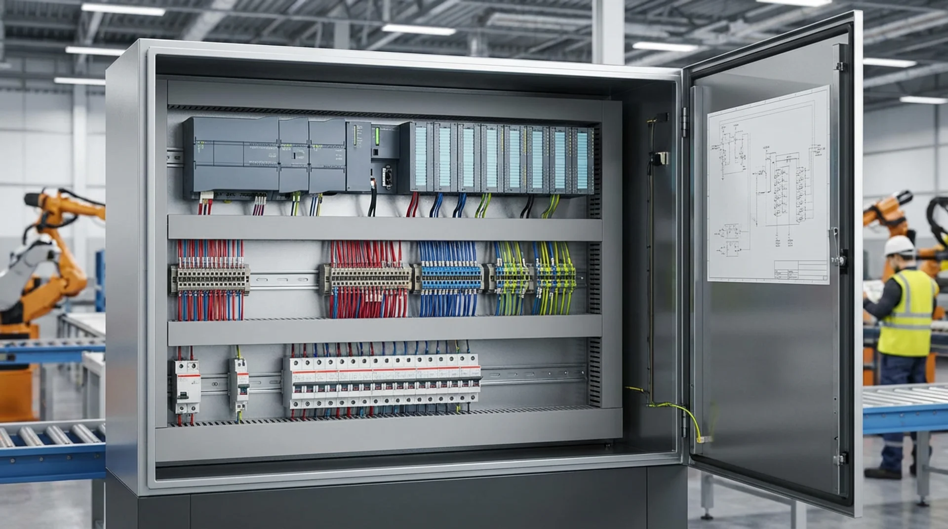 PLC control panel and industrial electronics being built for automation systems